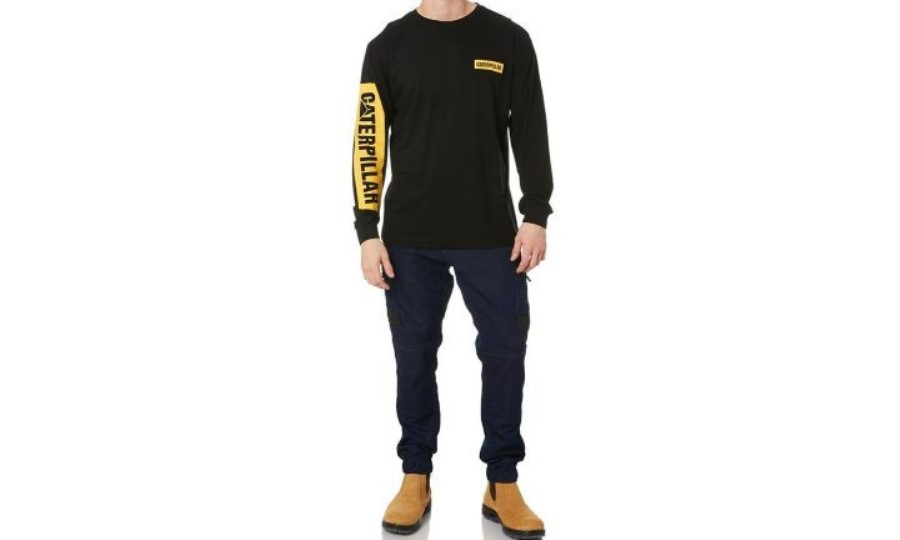 Camiseta De Manga Larga Con Bloque De Iconos Negro Oruga Amarilla