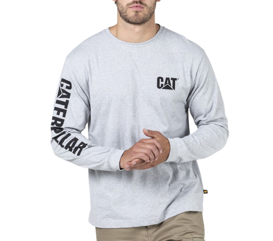 Camiseta De Manga Larga Con Estandarte De La Marca Registrada Caterpillar Gris Jaspeado