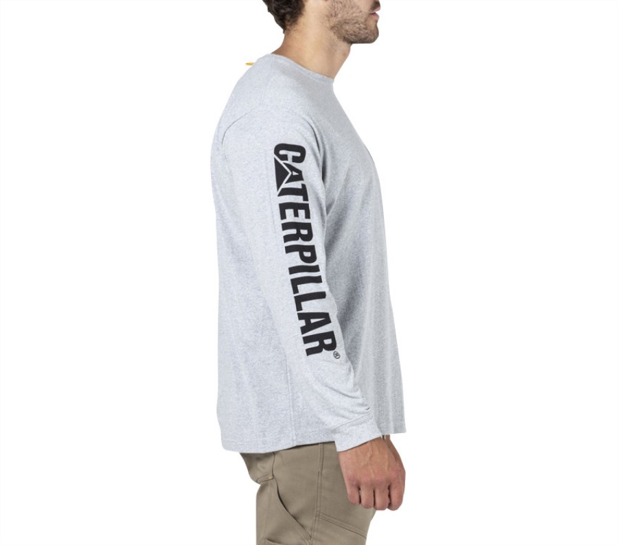 Camiseta De Manga Larga Con Estandarte De La Marca Registrada Caterpillar Gris Jaspeado