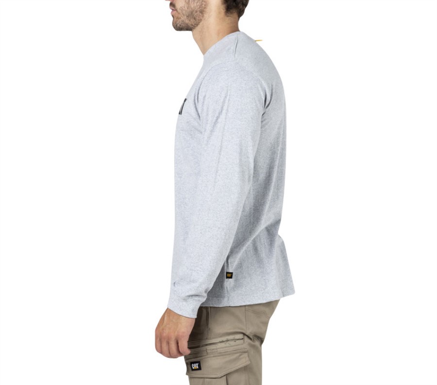 Camiseta De Manga Larga Con Estandarte De La Marca Registrada Caterpillar Gris Jaspeado